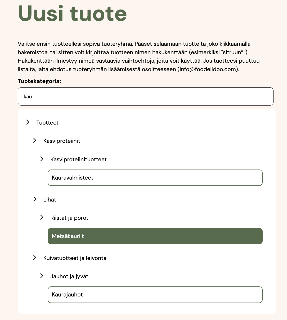 Uuden tuottteen lisääminen